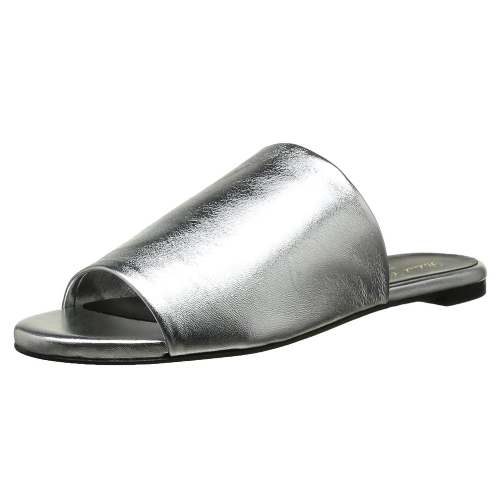 Robert Clergerie Gatok Gato Slides Sandals Mules Metallic Silver Leather 37.5